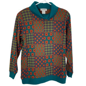 Vintage 90s Granny Sweater Tunic Patchwork Design Oversize Size Small Womens